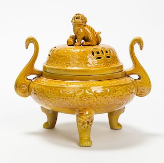 Chinese Qing Dynasty Yellow Glaze Censer