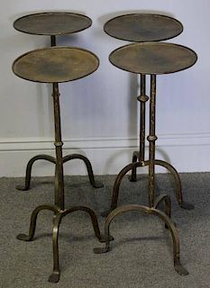 Set of 4 Giacometti Style Gilt Metal Candle Stands
