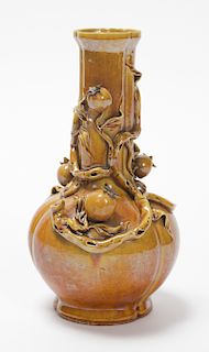Chinese Qing Dynasty Yellow Glaze Peach Vase