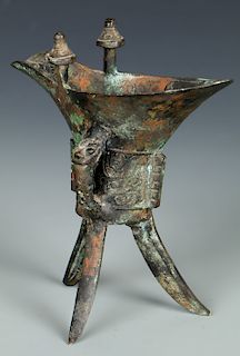 Chinese Archaic Bronze Gu Form Tripod Ritual Vessel