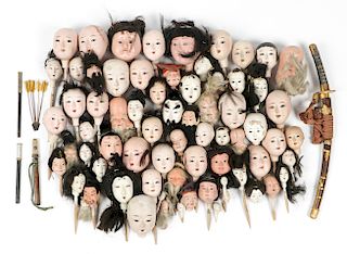 Large Estate Collection of Antique Asian Doll Heads & Artifacts
