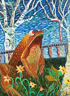 Perry Milou (20th c.) Frog Oil Painting