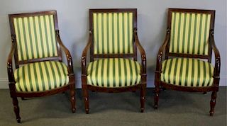Lot of 3 Empire Style Mahogany Arm Chairs.