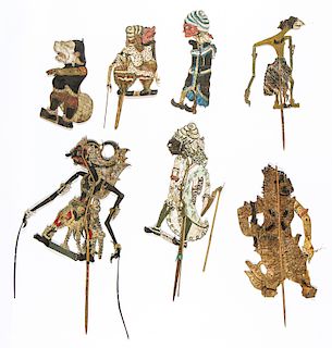 7 Old Indonesian Folk Art Shadow Puppets