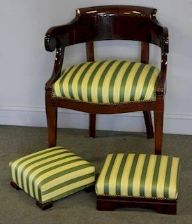Empire Style Chair together with 2 Ottomans.