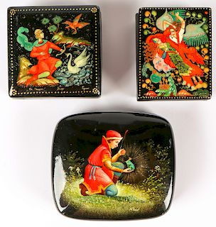 3 Russian Signed Lacquerware Boxes