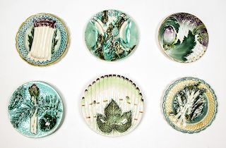 Collection of 6 Antique Asparagus Plates, France