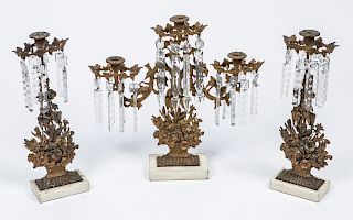3 Antique French Brass Candelabras 