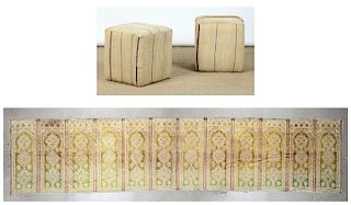 Long Moroccan Wall Hanging and 2 Poufs 