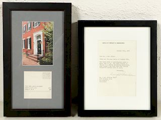 Letter Signed By Dwight D. Eisenhower and Photo of Kennedy Town House  