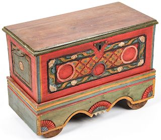 Vintage Polychrome Paint Decorated Folk Art Box