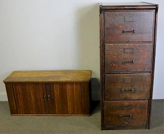 4 Drawer Tiger Oak Filing Cabinet.
