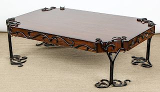 Modern Artisan Iron Decorated Wood Coffee Table