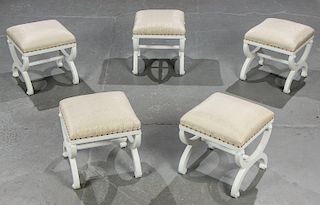 5 Modern Upholstered White Wood Foot Stools