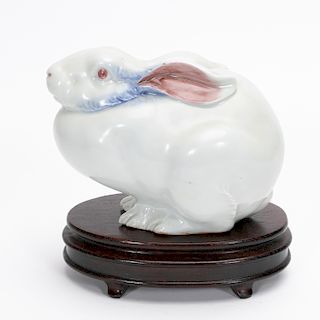19th C. Chinese Export Porcelain Rabbit on Stand