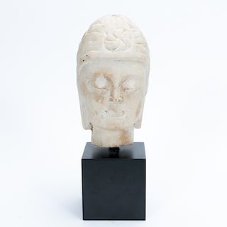 Chinese Carved Marble Buddha Head on Stand