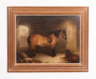 Circle of Landseer, English Equestrian Stable Oil