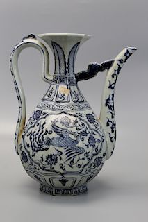 Chinese Ming style blue and white ewer. 