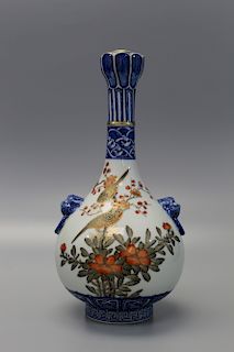 Chinese gilt grisaille  decorated blue and white porcelain vase. Qianlong Mark.