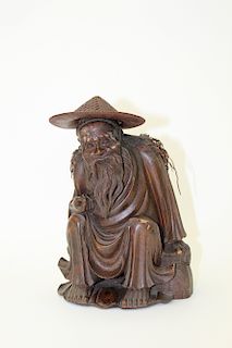 Chinese carved wood fisherman