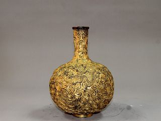 Chinese gilt bronze vase, Kangxi mark. 