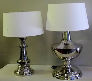 2 Silvered Steel Industrial Style Table Lamps.
