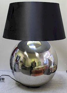 Silvered Steel Globe Form Table Lamp.