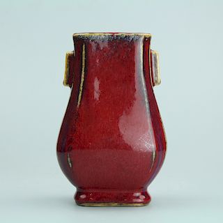 Chinese red glaze porcelain vase, Qianlong mark. 
