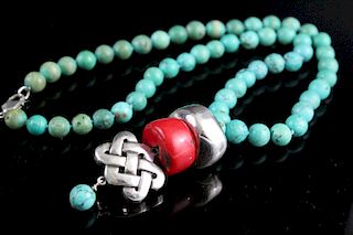 Chinese /Tibetan turquoise and red coral sterling