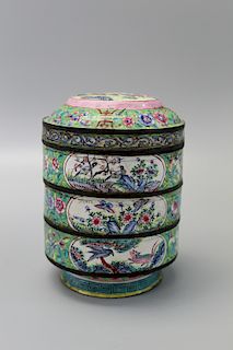 Chinese enameled metal stacking dishes, 19th Century.