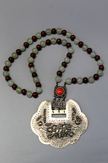 Chinese jade and silver necklace.