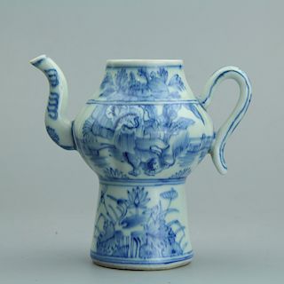 Chinese blue and white porcelain teapot, Wanli mark. 