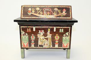 Antique Egyptian wood box with copper inlaid.