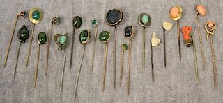 JEWELRY. Stickpin Collection Including Coral and