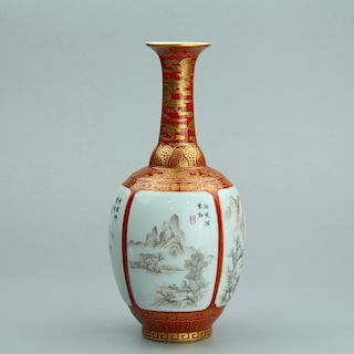 Chinese brown glaze porcelain vase, Qianlong mark. 