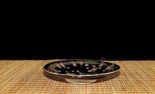 Chinese black glaze pottery plate. 