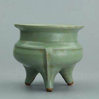 Chinese Longquan celadon porcelain tripod incense burner. 
