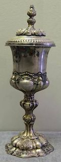 SILVER. Antique German Covered Pedestal Cup.