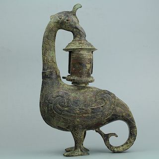 Chinese bronze figure of a peacock. 