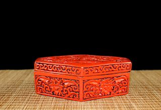 Chinese cinnabar box, Ming Wanli mark. 
