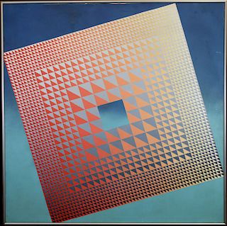 1974 Op-Art Painting, National Academy Label
