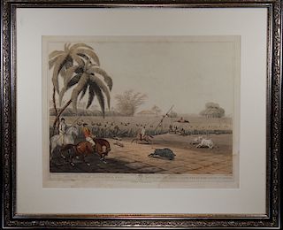 "Beating Sugar Canes for a Hog" Antique Engraving