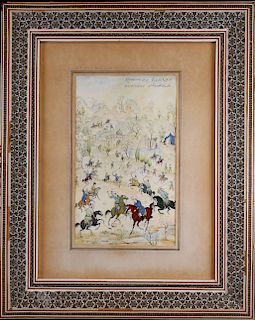 Signed, Antique Mughal Battle Scene Painting