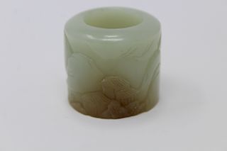 Carved Chinese Jade Landscape Archer's Ring