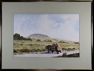 Strahan, Signed Watercolor of a Horse Drawn Cart