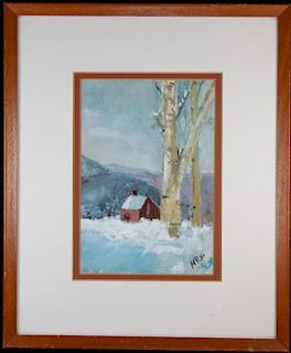 American School, Signed Winter Landscape Painting