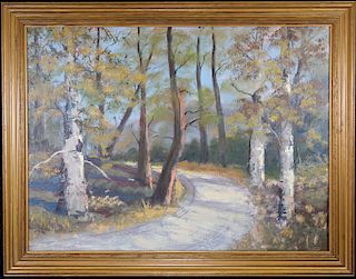 American School Painting of a Wooded Landscape