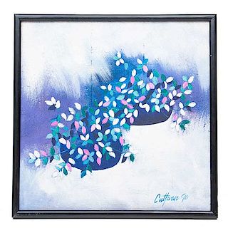 Enrique Cattaneo. Macetas con flores. Acrílico sobre fibracel. Enmarcado. Firmado y fechado 90. 98 x 98 cm