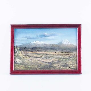 Carlos Pelestor (México, siglo XX) Vista de los volcanes. Óleo sobre tela. Firmado. Enmarcado.