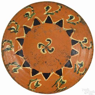 North Carolina redware dish, early 19th c., attributed to Solomon Loy of Alamance County